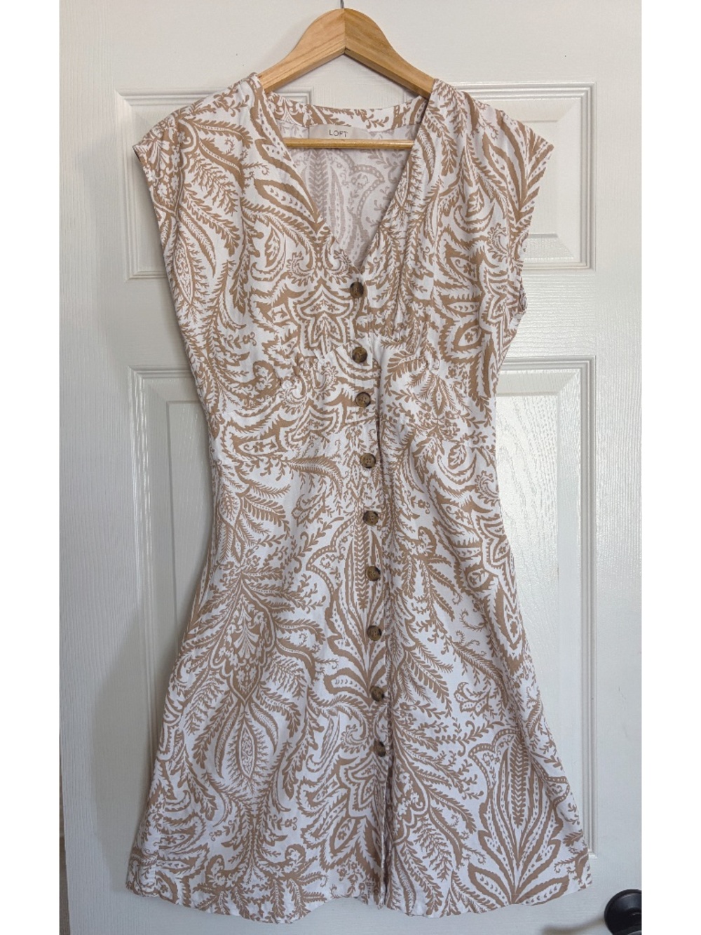 LOFT Paisley Printed Linen-Blend V-Neck Dress - VINTAGE INSPIRED